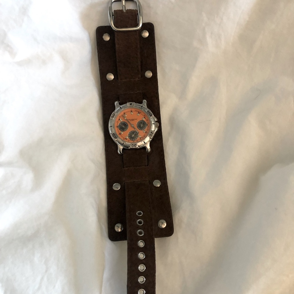 Brown suede cuff watch